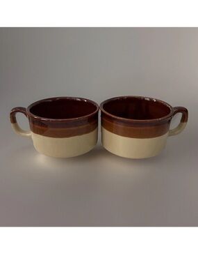 Soup Mugs Tri Tone Ombré Brown w handle Glaze Mug Cup Coffee Set Of 2
